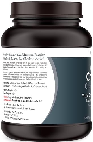 Screw-top plastic jar of Viva Doria activated charcoal powder