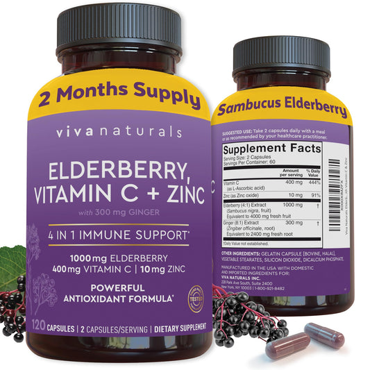 Viva Naturals Elderberry 120 capsule bottle front view