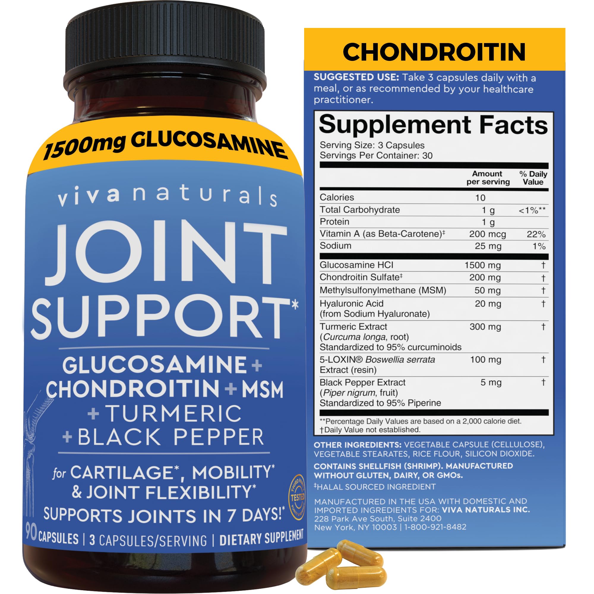 Viva Naturals Glucosamine Chondroitin MSM Joint Support bottle with label