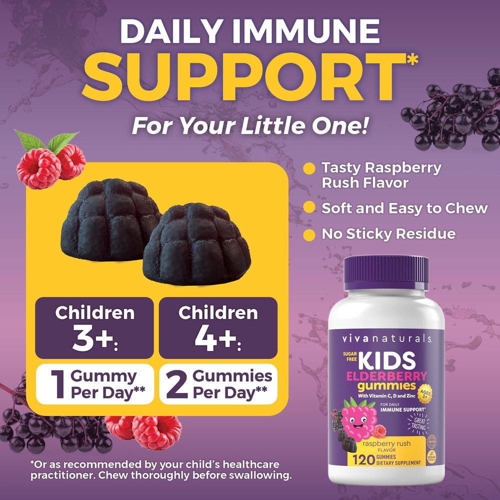 Viva Naturals 8-in-1 immune support elderberry gummies bottle