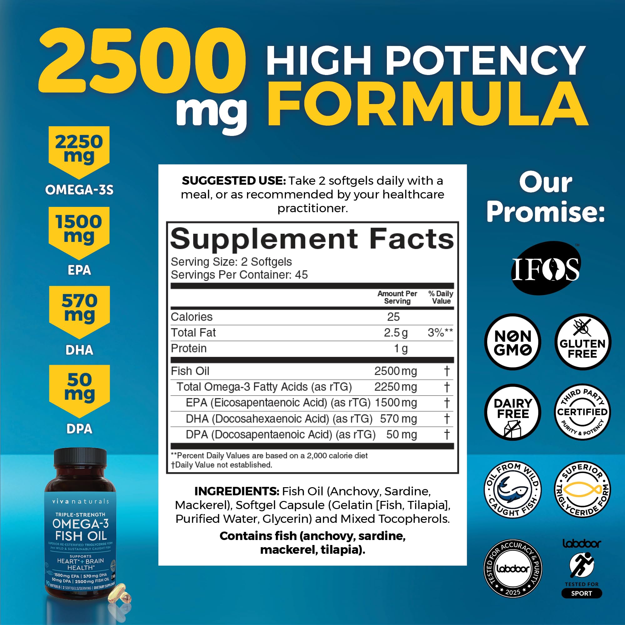 Viva Naturals Omega-3 bottle front label close-up