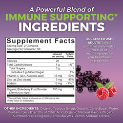 Back label with ingredients and nutrition facts on Viva Naturals Elderberry Gummies