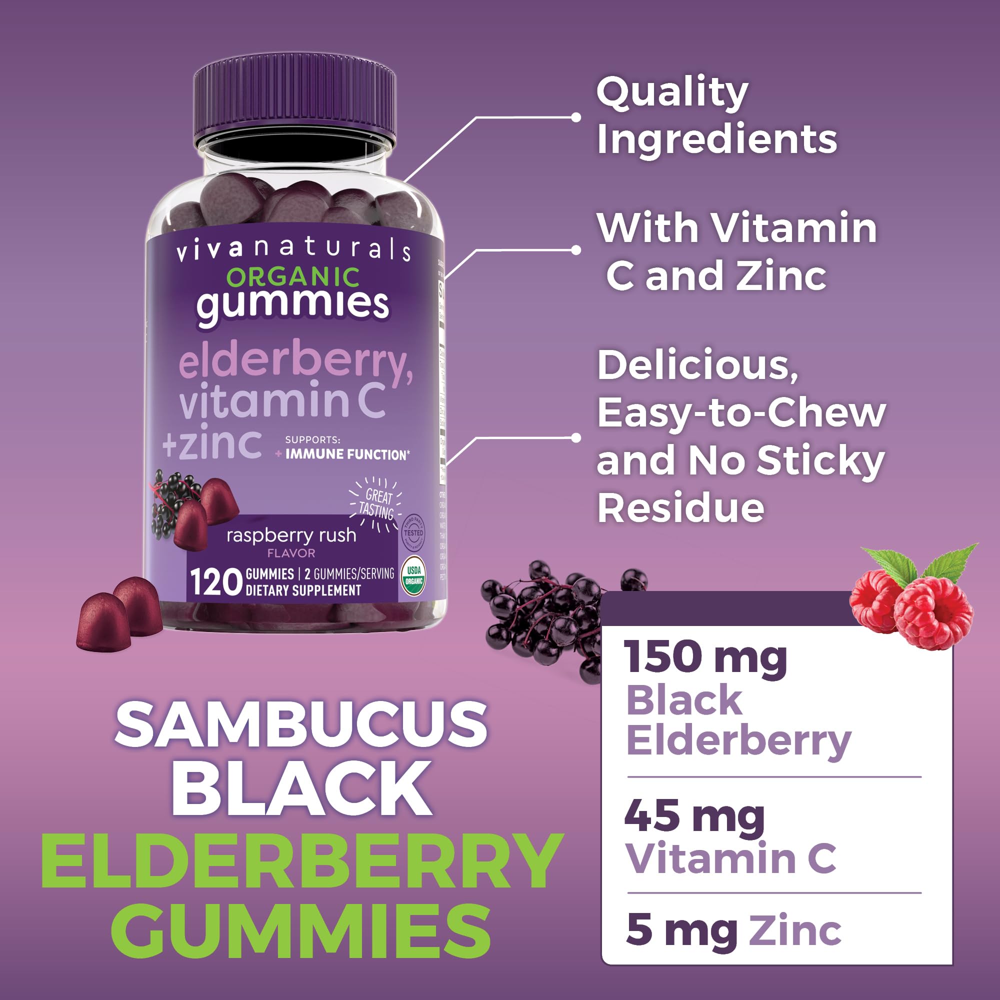 Assorted elderberry gummies with raspberry flavor