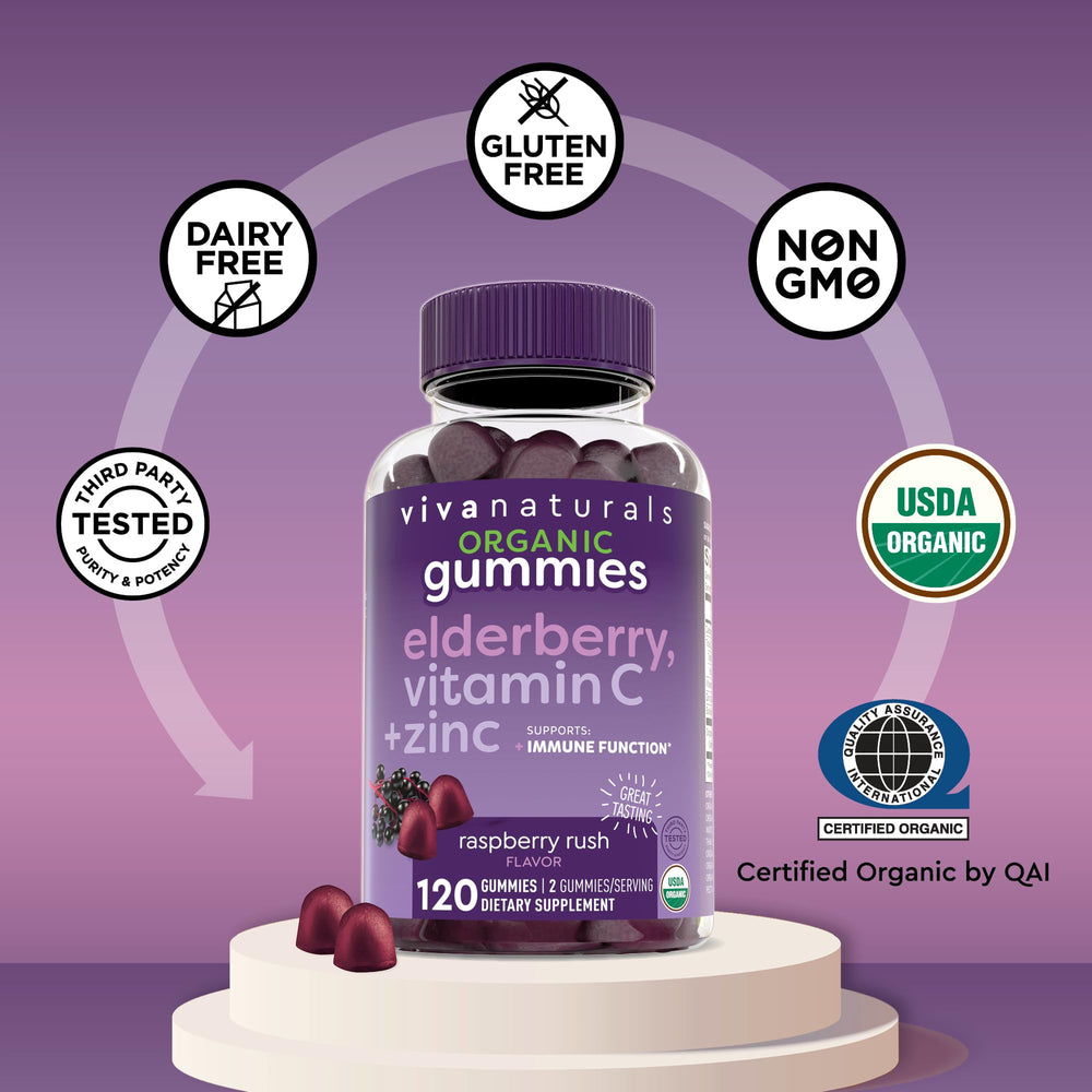 Certified USDA Organic seal on Viva Naturals Elderberry Gummies label