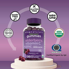 Certified USDA Organic seal on Viva Naturals Elderberry Gummies label