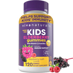 Bottle of Viva Naturals Sugar-Free Sambucus Elderberry Gummies for Kids