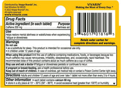 Vivarin Tabs 16-count back of box with dosage information