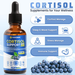 Blueberry-flavored liquid cortisol reducer in a bottle