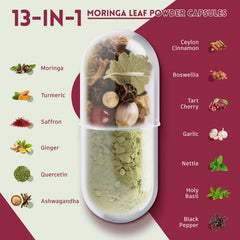 Moringa, Turmeric, Ginger, Quercetin, Saffron ingredients illustration
