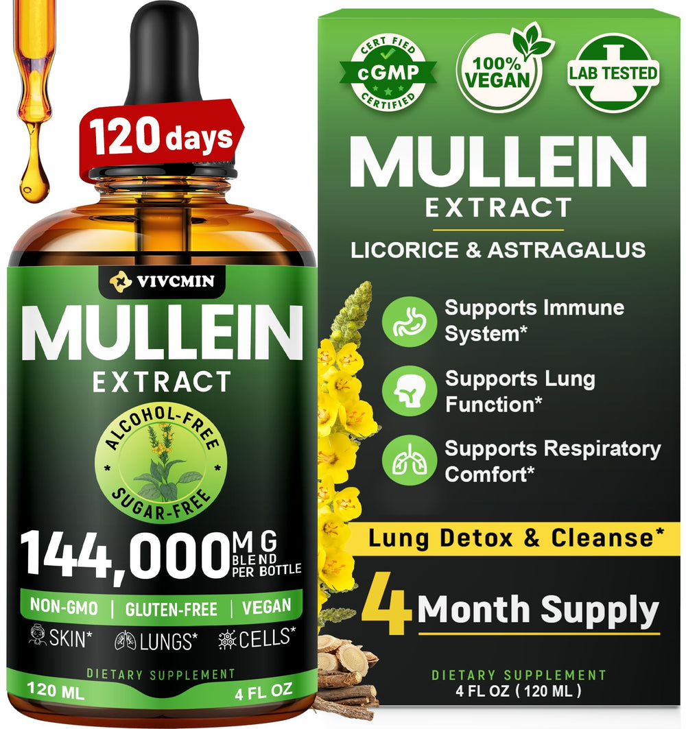 Front view of VIVCMIN Mullein Drops bottle with label
