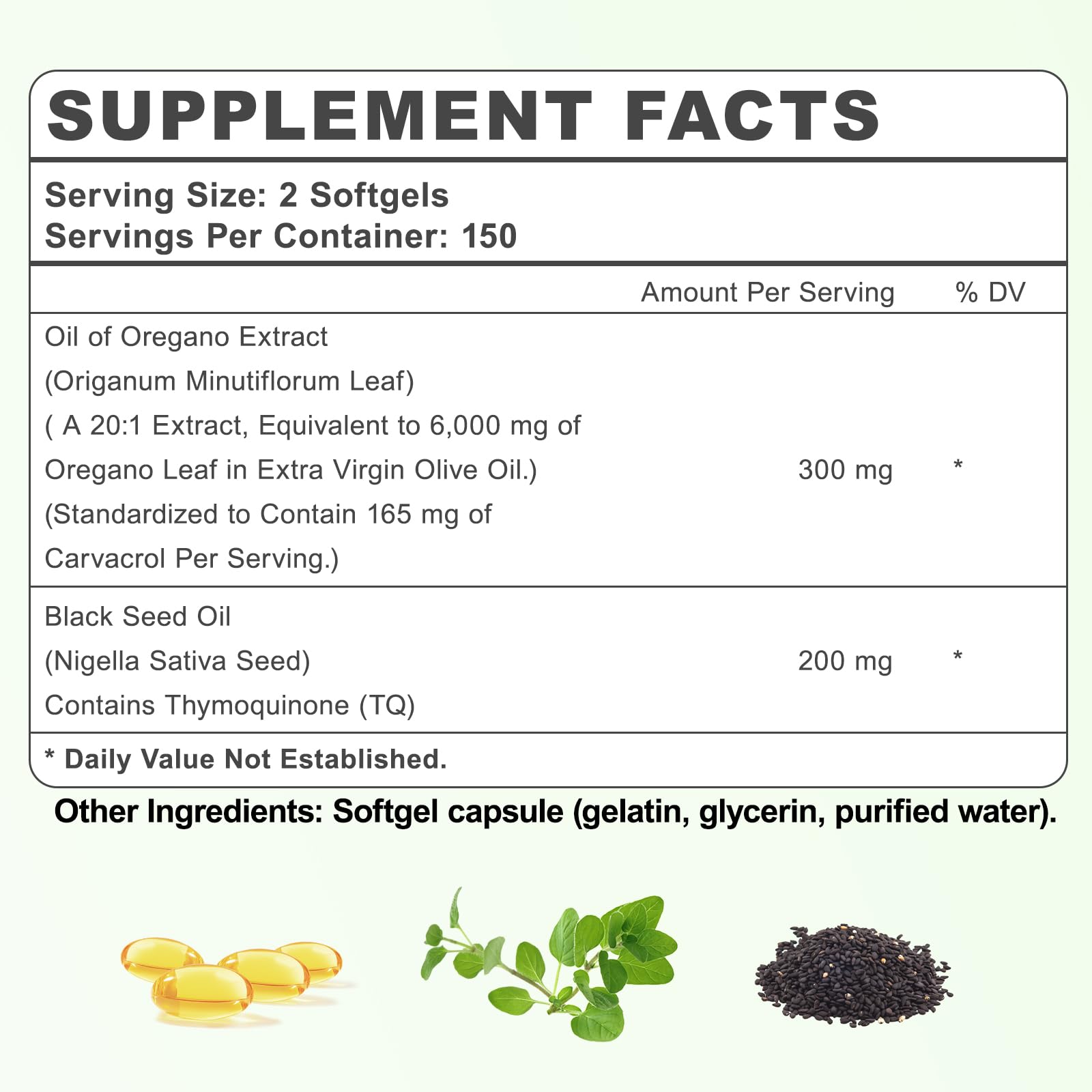 Packaging indicating 150-day supply of 300 softgels