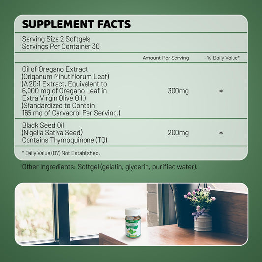 Close-up of oregano oil softgels