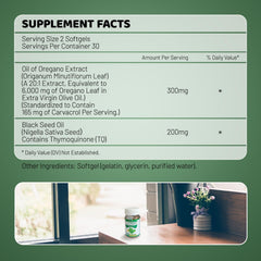 Close-up of oregano oil softgels