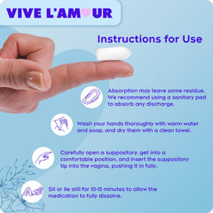 Vive L'Amour continuous hydration closeup emphasizes lasting moisture for comfort.