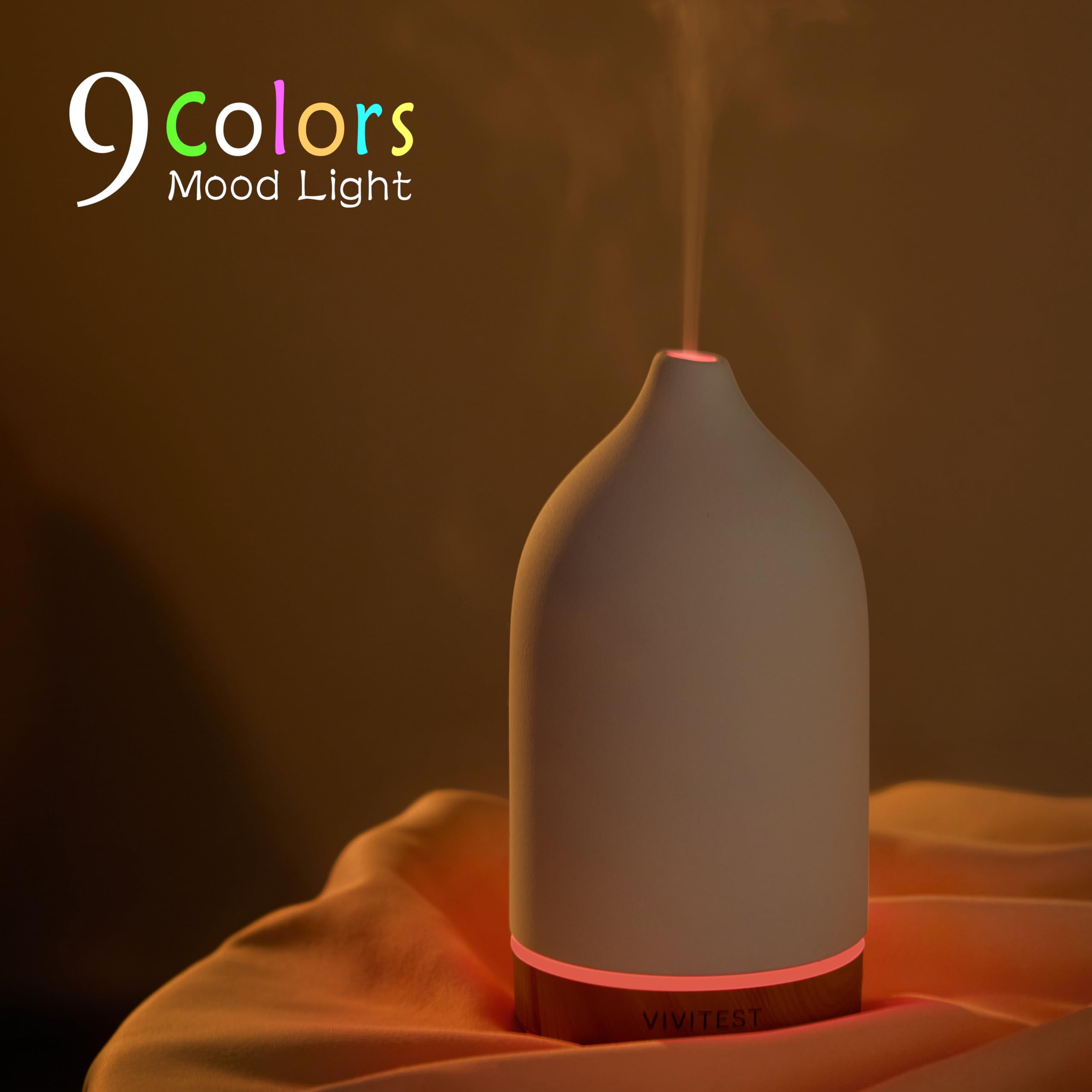 Display of 9 color lights and 4 timer options on VIVITEST diffuser