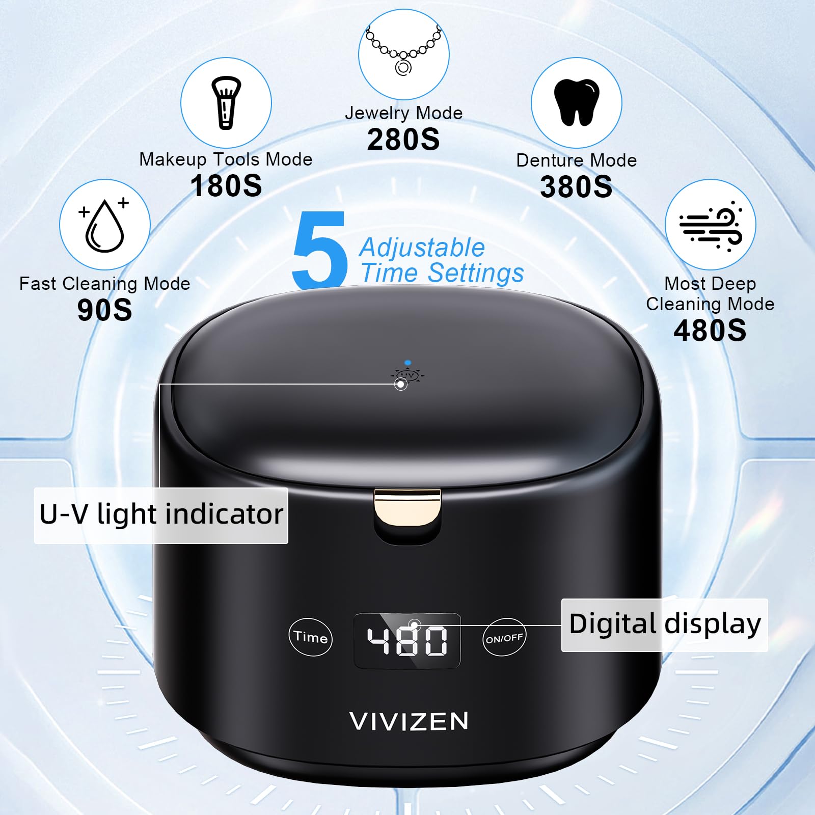 Compact portable design of VIVIZEN ultrasonic cleaner