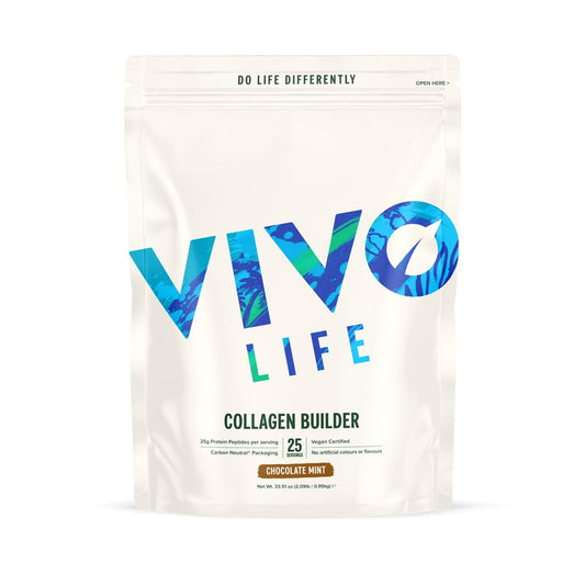 Vivo Life Plant Protein Collagen Builder Chocolate Mint scoop close-up