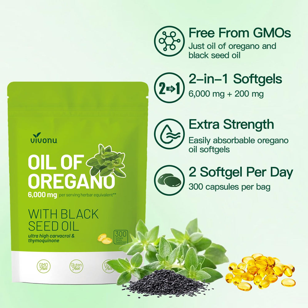 Close-up of VivoNu oregano oil capsules