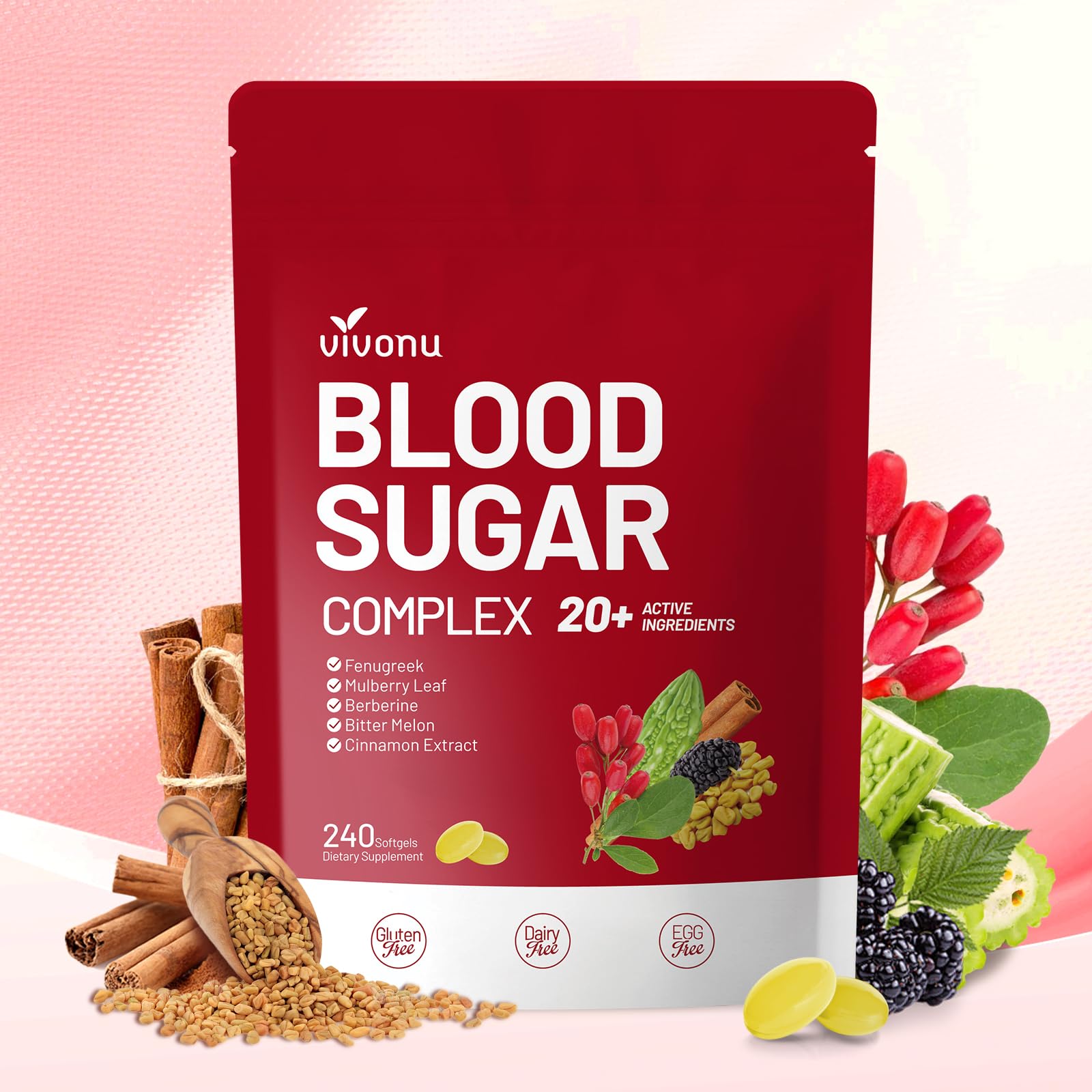 VivoNu Blood Sugar Complex bottle with 240 softgels