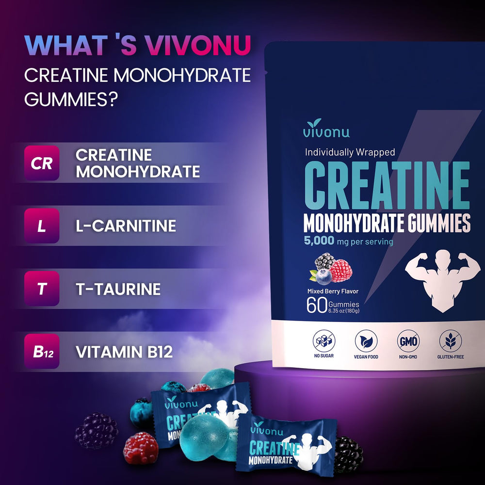 Close-up of VivoNu Creatine Gummies nutrition label