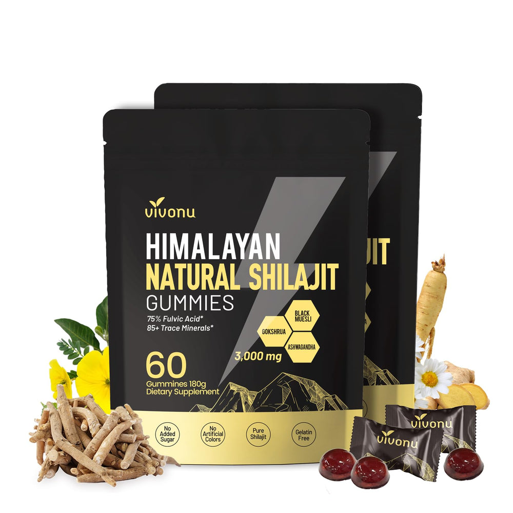 VivoNu Himalayan Shilajit Gummies jar showcases pure ingredients for daily vitality