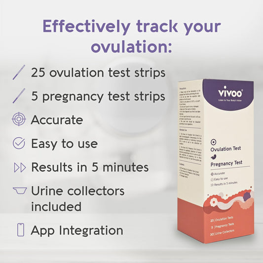 Ovulation and pregnancy test strips displayed in kit