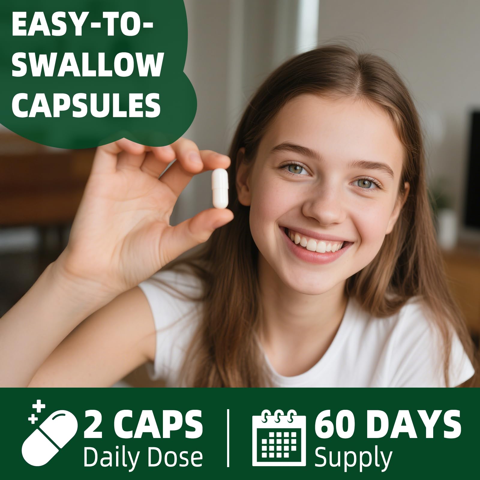 Two-capsule daily serving for 60 servings