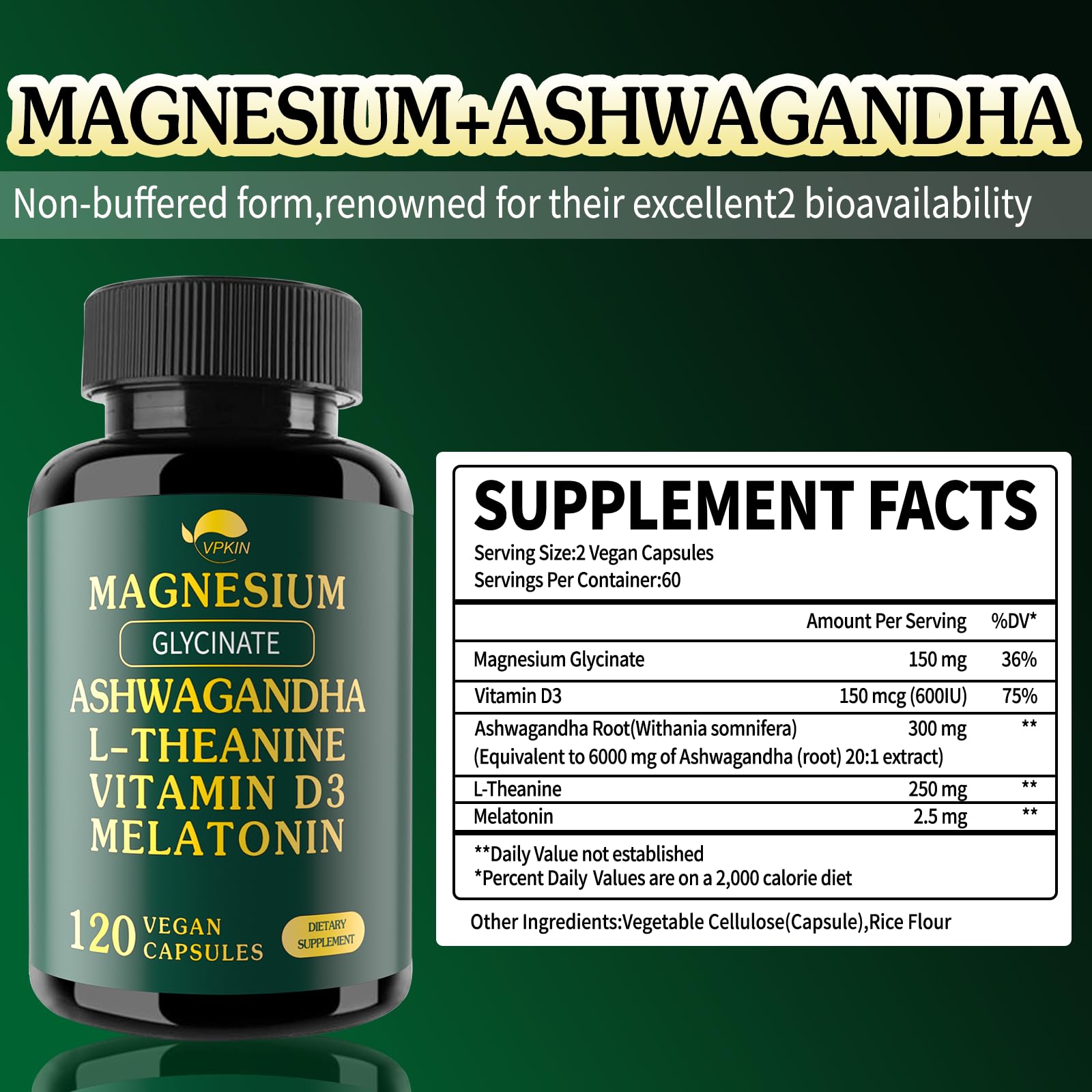 L-Theanine, Melatonin, and Vitamin D3 blend for daily wellness