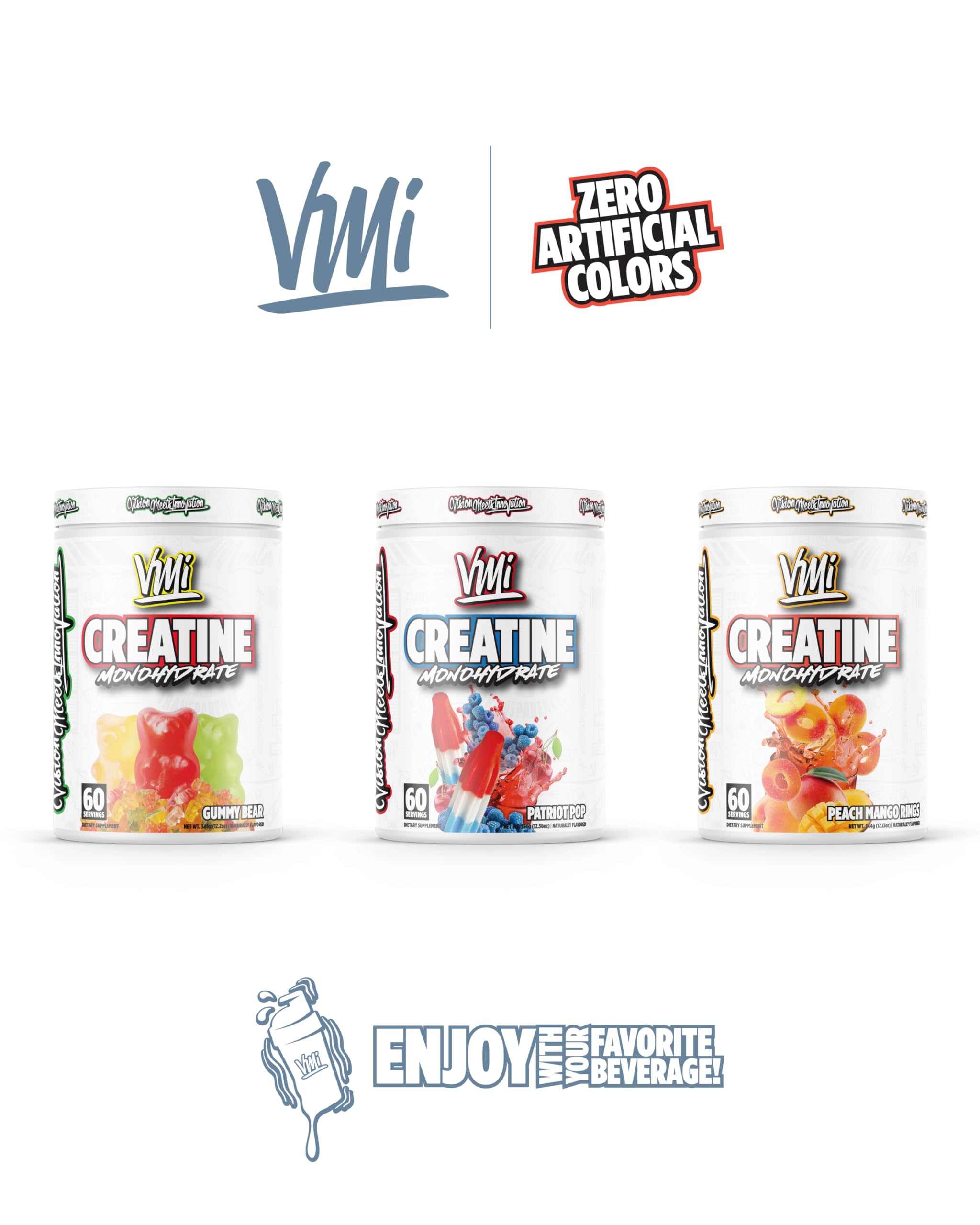 Made in USA badge on VMI Sports Creatine Monohydrate powder