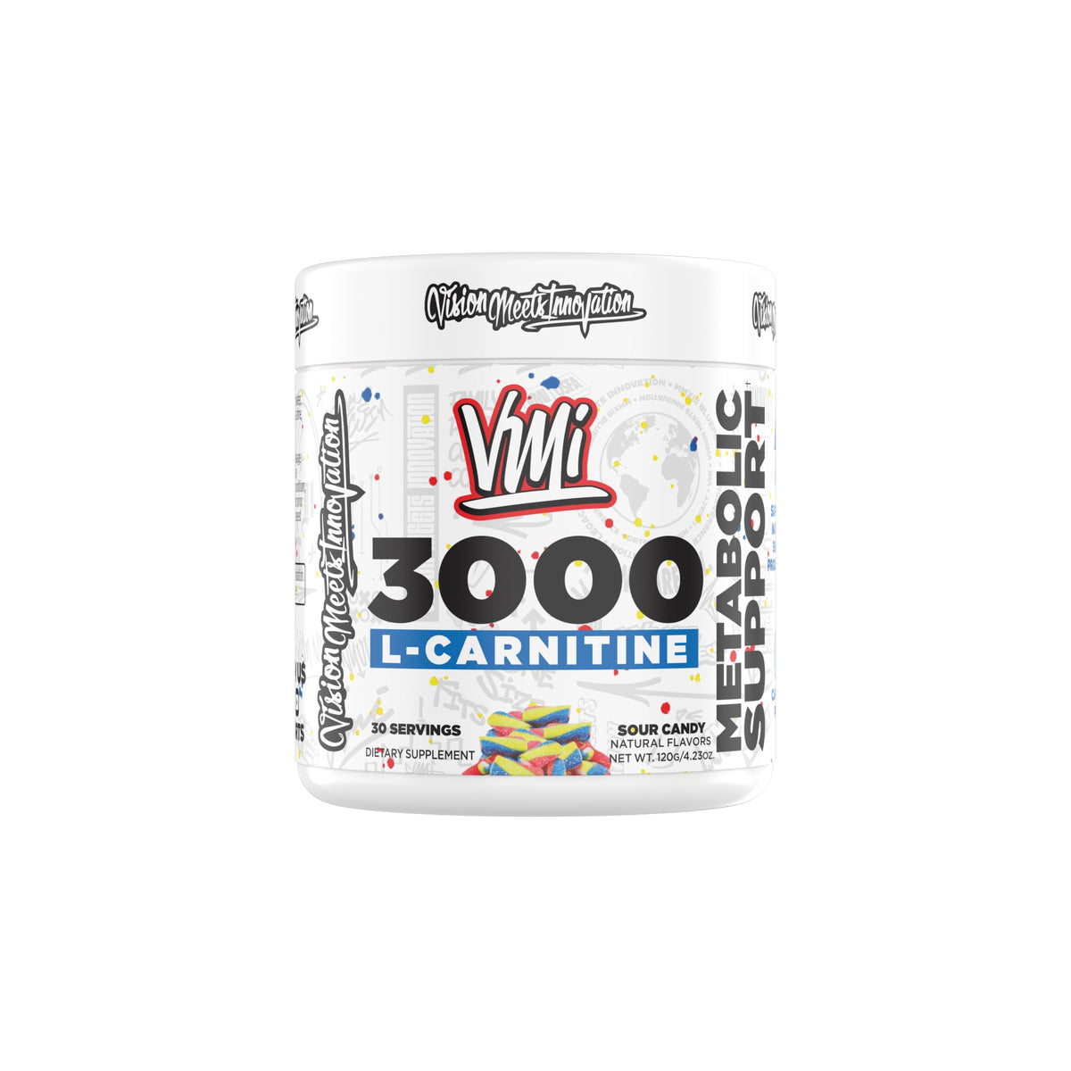 VMI Sports L-Carnitine 3000 Powder bottle label close-up