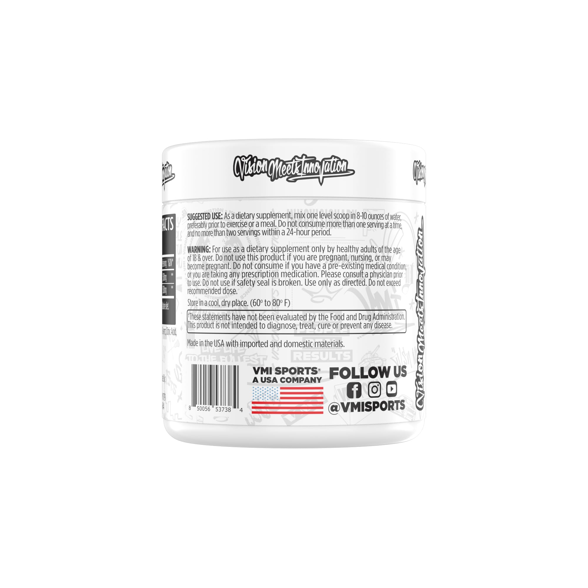Nutrition facts panel for VMI Sports L-Carnitine 3000 Powder Patriot Pop