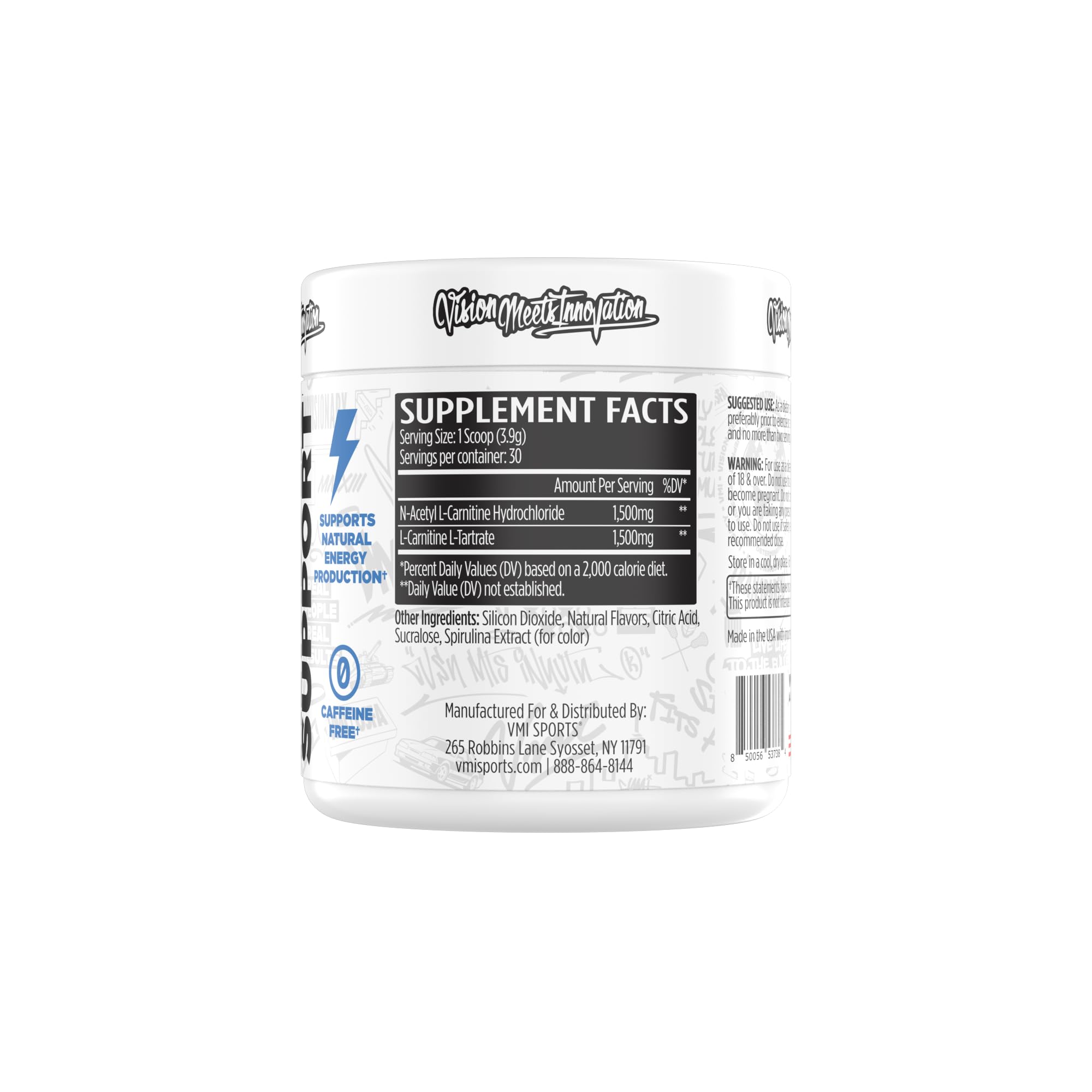 Label art for VMI Sports L-Carnitine 3000 Powder Patriot Pop
