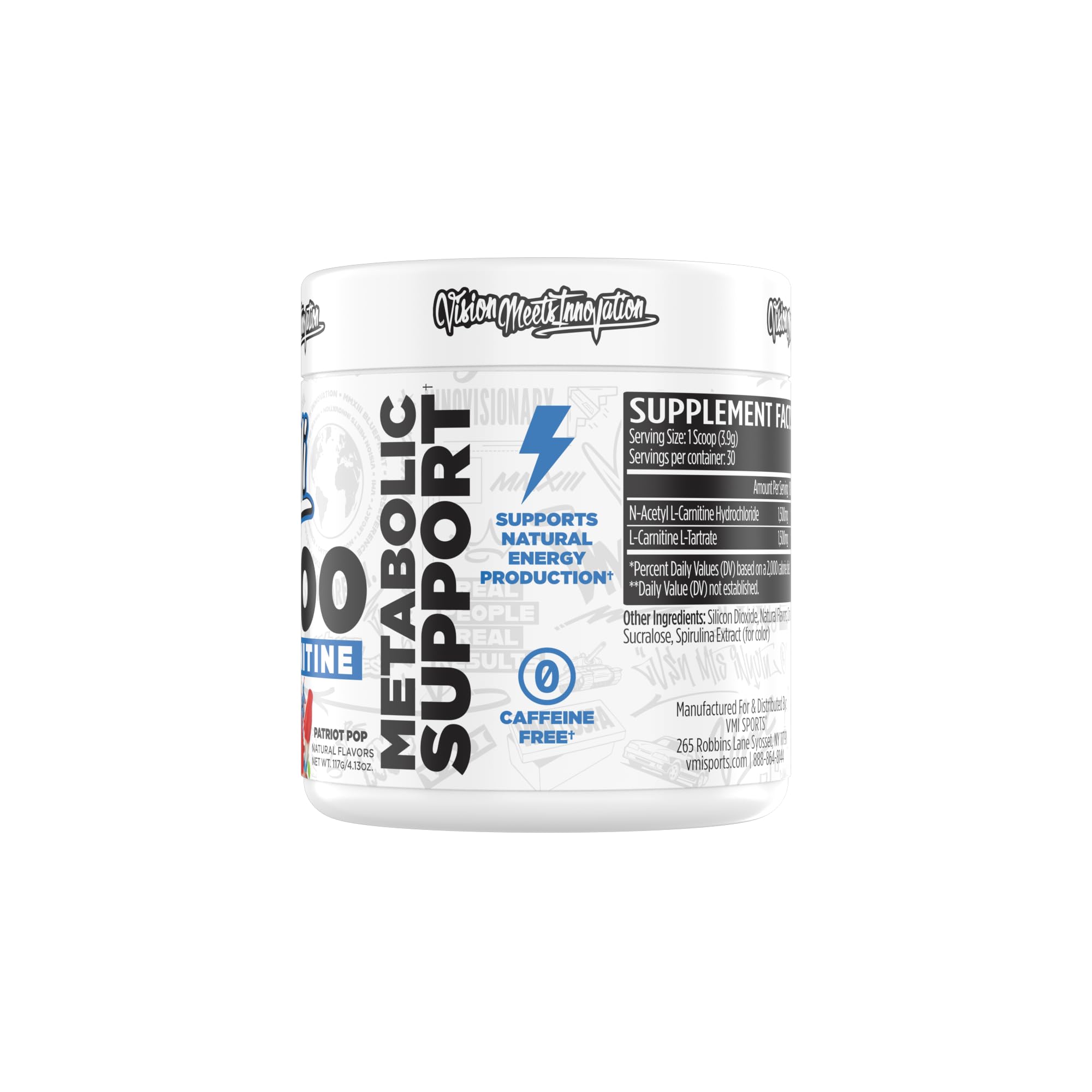 Serving scoop of VMI Sports L-Carnitine 3000 Powder Patriot Pop