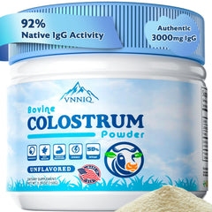 VNNIQ Bovine Colostrum powder bottle label — organic source for daily immune support.