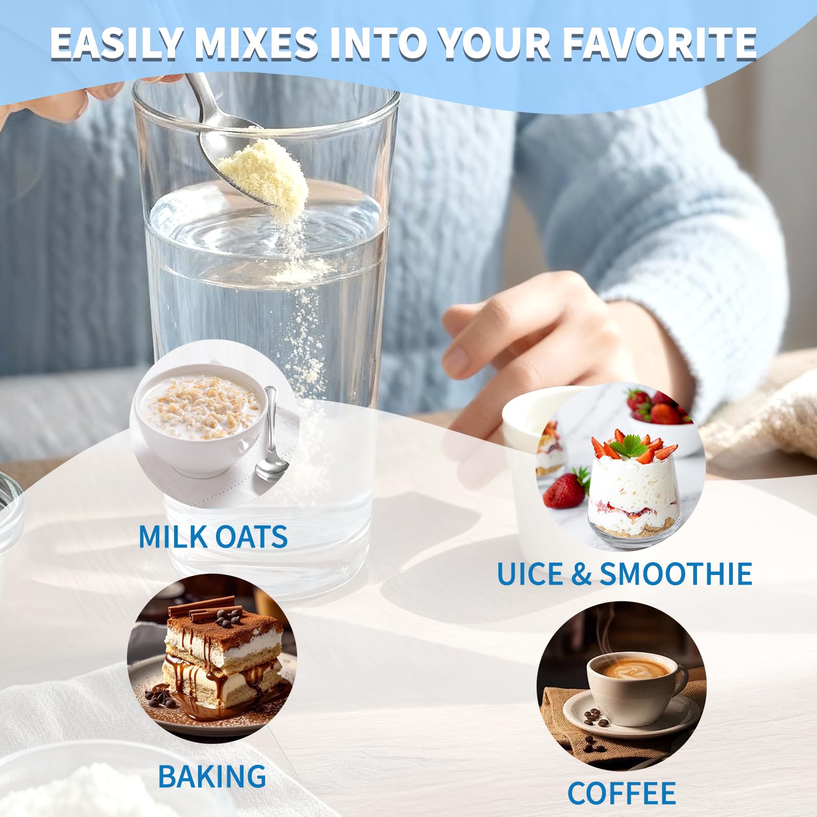 VNNIQ Tasteless powder dissolves easily in drinks for family use.