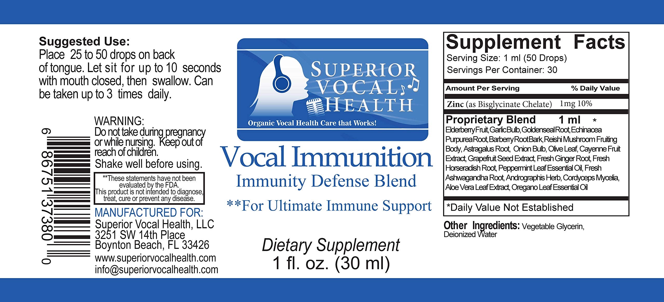 Front view of SVH Vocal Immunition bottle