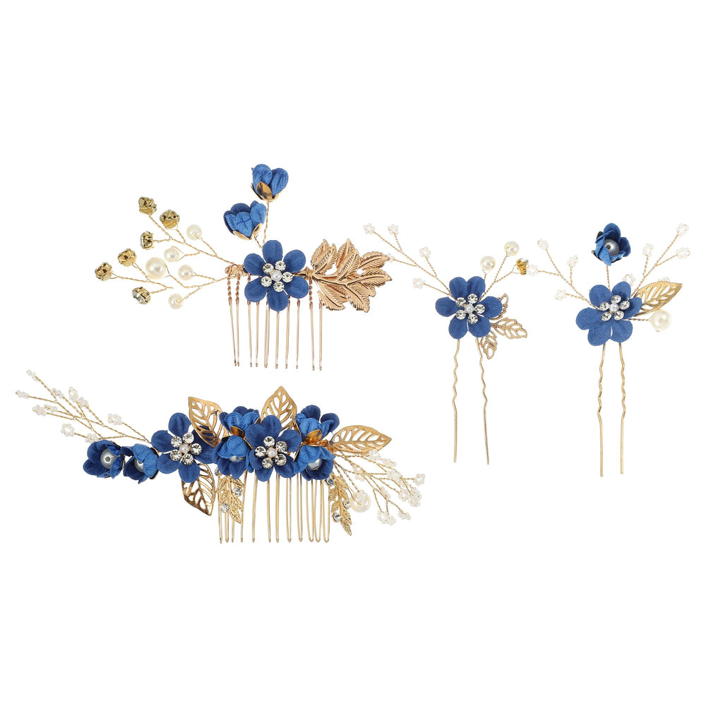 VOCOSTE 4 Pcs Rhinestone Bridal Hair Comb set in deep blue adds elegant sparkle to your wedding look