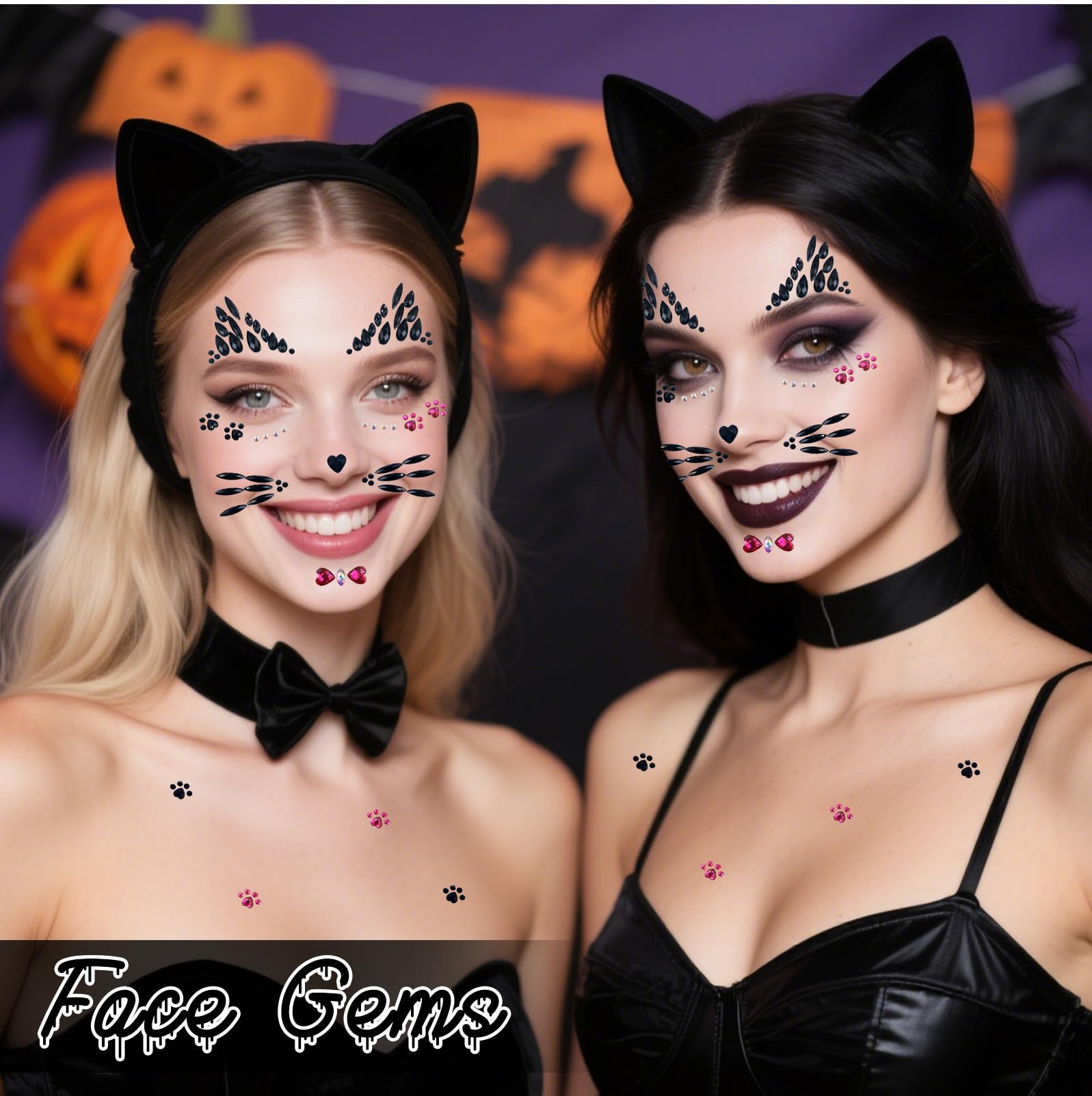 Voiiake cat woman glitter stickers on face to enhance a black cat costume