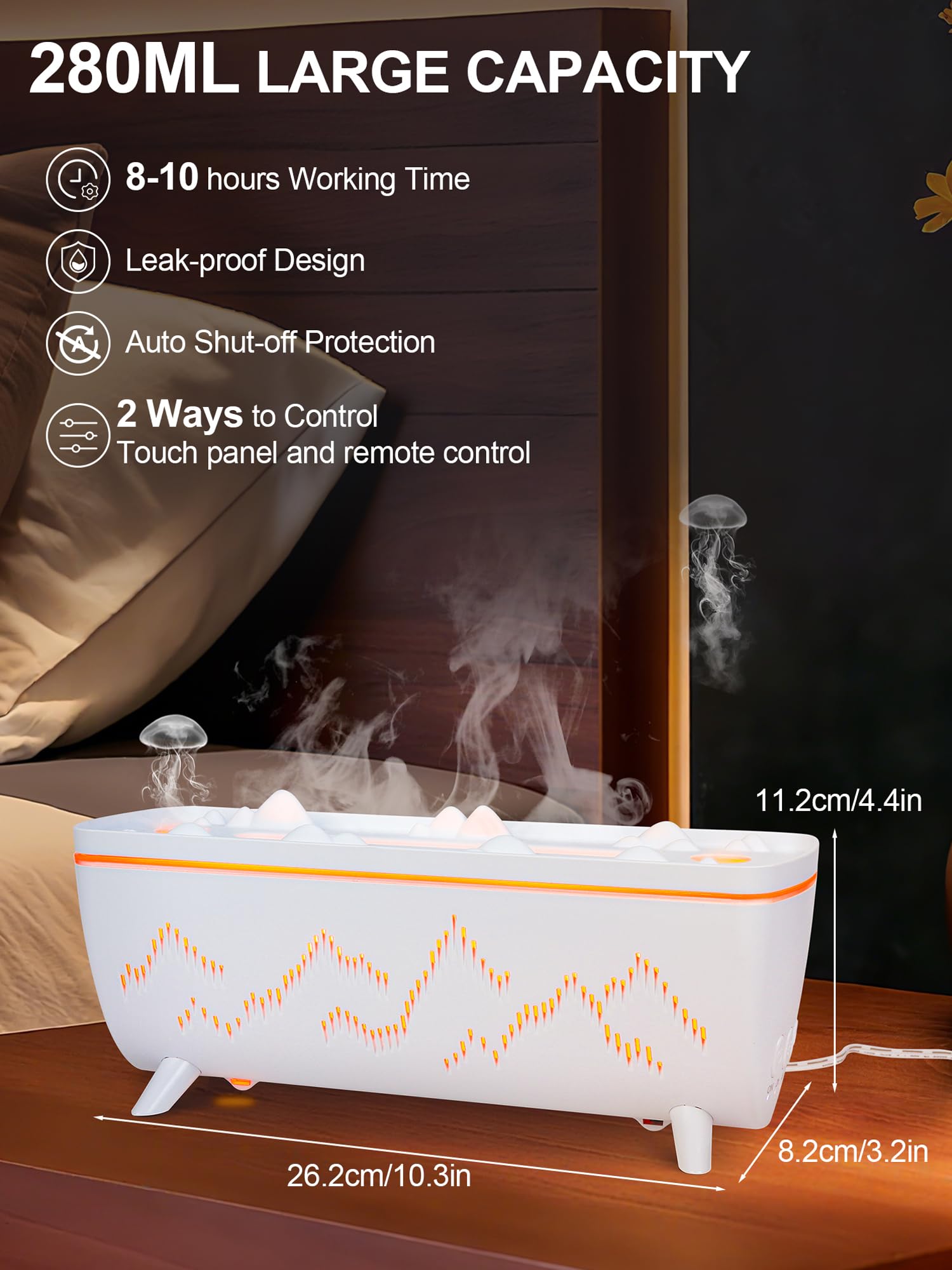 Volcano-pattern jellyfish diffuser with flame-like central mist