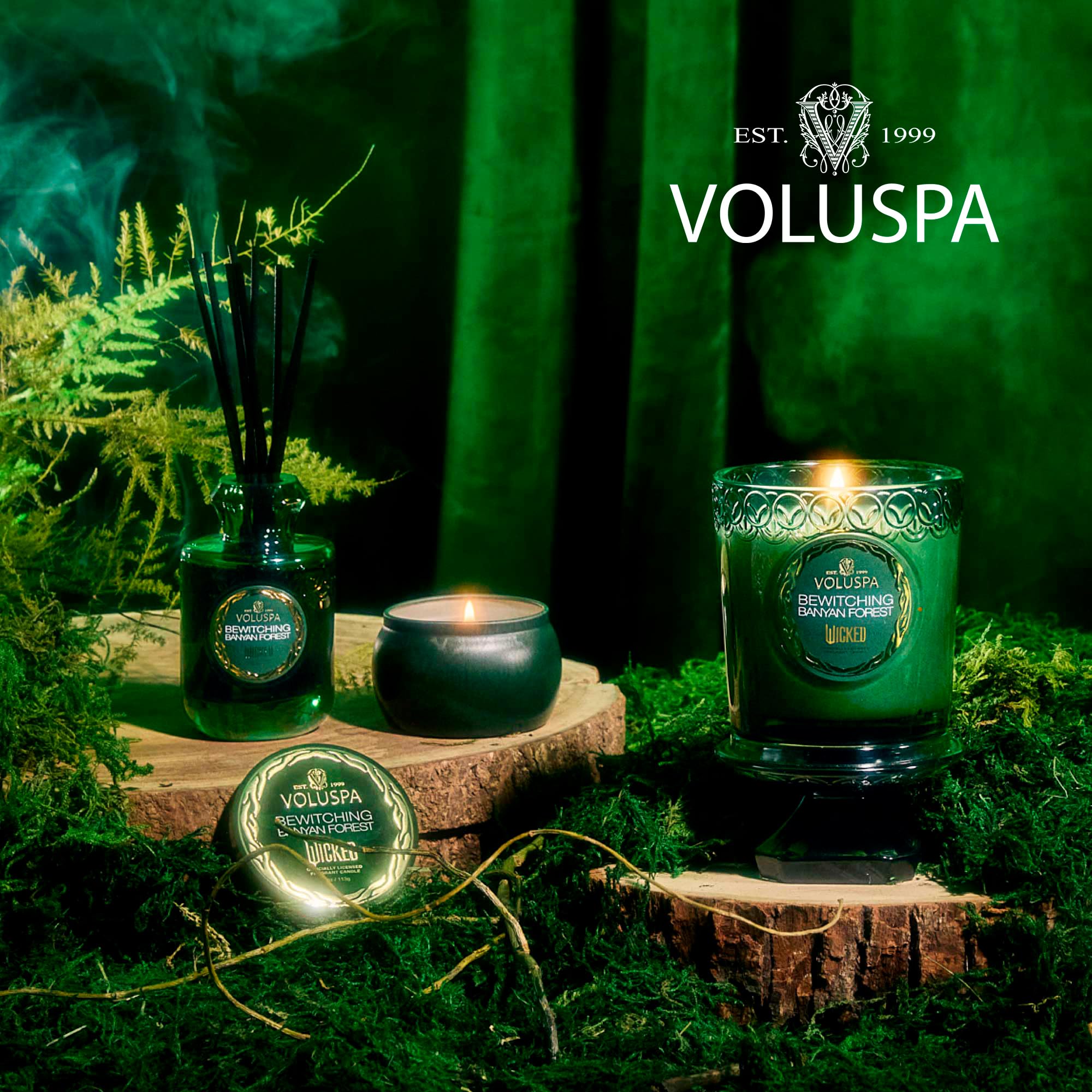Lifestyle shot of Elphaba candle in a cozy room setting
