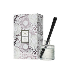 Voluspa Mokara reed diffuser 3.4 oz embossed glass vessel with reeds