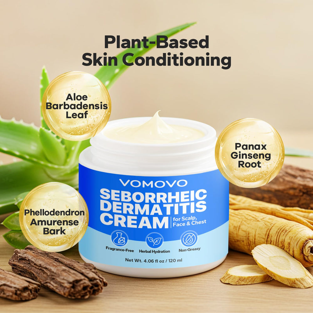 Vomovo Seborrheic Dermatitis Cream application demonstrates soothing daily-use formula for scalp and body.