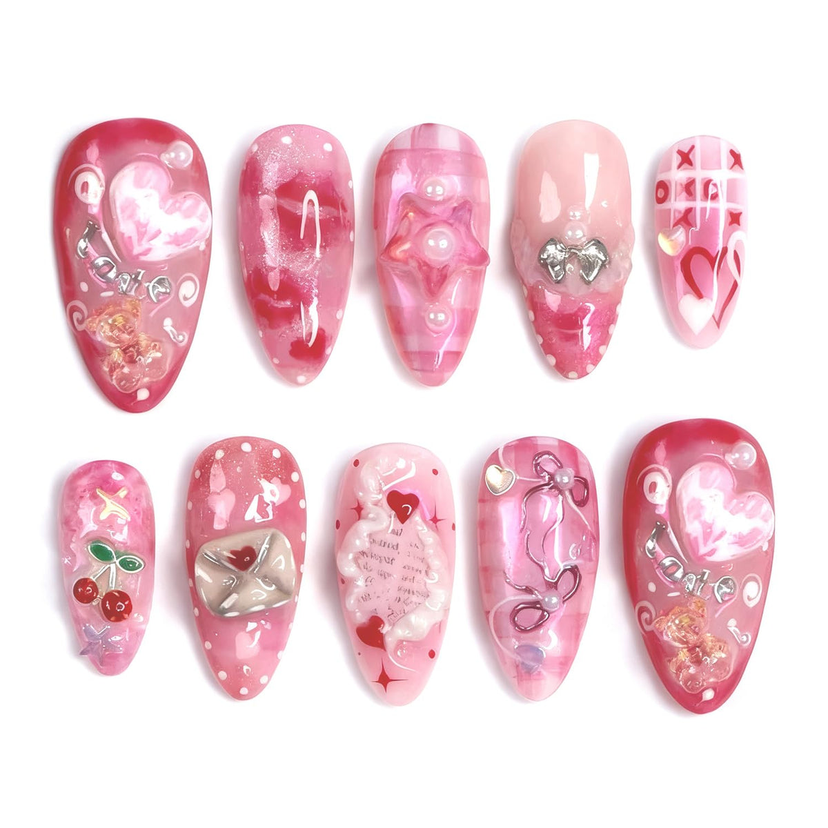 Vopintpy Little Bear design press-on nails for a playful Valentines manicure.