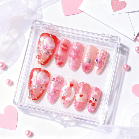 Vopintpy Pink Heart Bow nails for quick DIY romantic nail art.