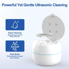 Packing list: cleaner, power adapter, basket, brush, tweezers, manual