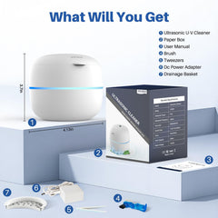 Portable, travel-ready cleaner suitable for dentures, jewelry, and more