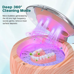 Close-up of 360° cleaning action inside the 200ml tank