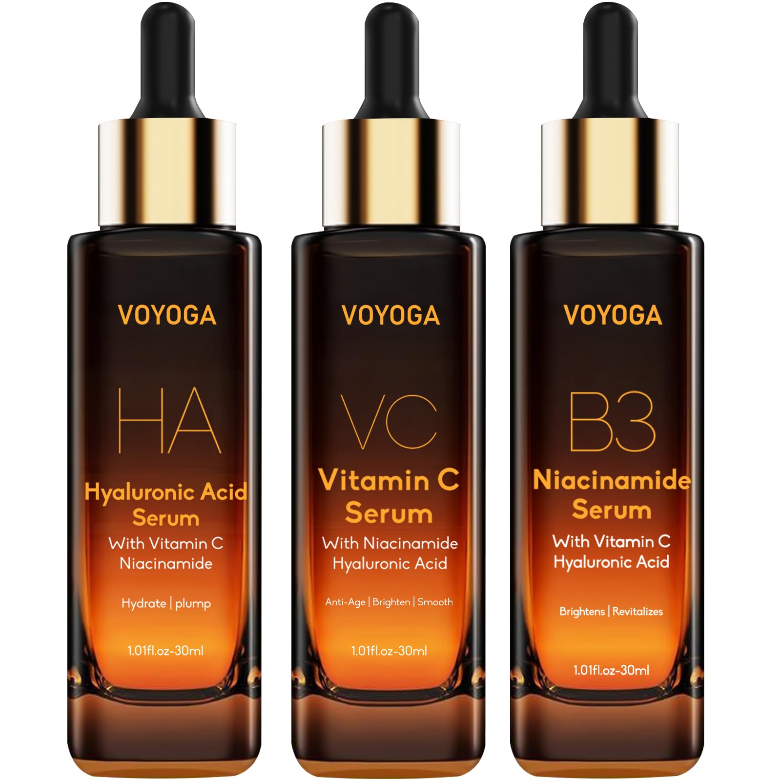 Voyoga Hyaluronic Acid Serum bottle for hydration and plumping.