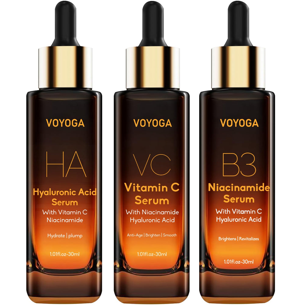 Voyoga Hyaluronic Acid Serum bottle for hydration and plumping.