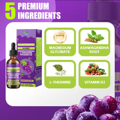 Close-up of grape-flavored magnesium liquid bottle